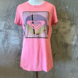 Roxy Beach Coastal Pink Vintage Graphic T-Shirt Sz L